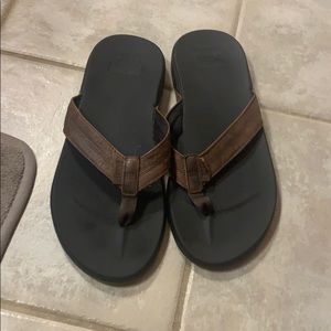 REEF BLACK RUBBER FLIP FLOPS ! LEATHER THONGS